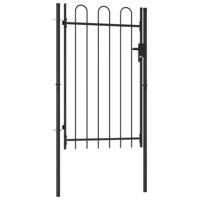 VidaXL Poort met gebogen bovenkant enkel 1x1,5 m staal zwart - thumbnail