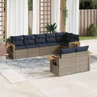 8-delige Loungeset met kussens poly rattan grijs - thumbnail
