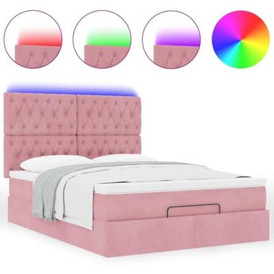 Ottoman bed met matrassen en LED's 140x200cm fluweel roze