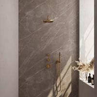 Regendoucheset Inbouw Brauer Gold Edition Thermostatisch 20 cm met Gebogen Wandarm en Handdouche Staaf Losse Stopkranen Geborsteld Goud Brauer - thumbnail