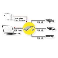 ROLINE USB 3.2 Gen 1 Hub, 3-voudig, Type C aansluitkabel (PD+Data) - thumbnail