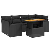 7-delige Loungeset met kussens poly rattan zwart - thumbnail