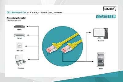 Digitus DK-1644-020-Y-10 RJ45 Netwerkkabel, patchkabel CAT 6 S/FTP 2.00 m Geel Folie afscherming, Afscherming totaal, Afgeschermd, Halogeenvrij, Simplex, - thumbnail
