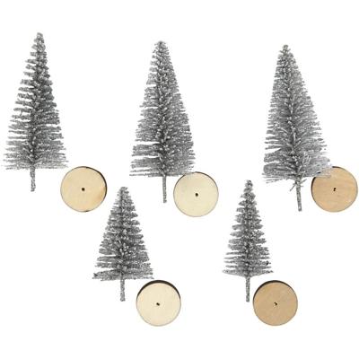 Creativ Company Kerstbomen, h: 40+60 mm, zilver, 5 stuk/ 1 doos