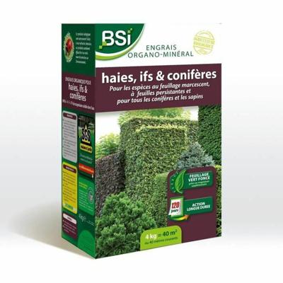 BSI - Organisch-minerale meststof voor heg / taxus / conifeer - voor alle coniferen of sparren - 4Kg - tot 40 m² - UAB