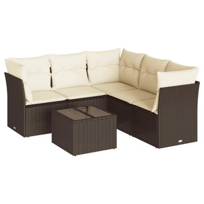6-delige Loungeset met kussens poly rattan bruin - thumbnail