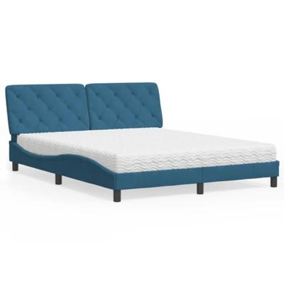Bed met matras fluweel blauw 160x200 cm
