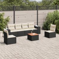 7-delige Loungeset met kussens poly rattan zwart - thumbnail