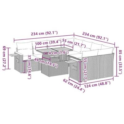 9-delige Loungeset met kussens poly rattan acacia beige
