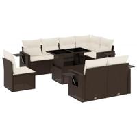 9-delige Loungeset met kussens poly rattan bruin - thumbnail