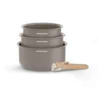 Set van 3 steelpannen - Geschikt voor alle kookplaten inclusief inductie - ARTHUR MARTIN - AM1122 - Keramiek - Ø 16-18-20 cm + afneembare handgreep - Taupe - thumbnail