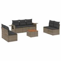 8-delige Loungeset met kussens poly rattan grijs - thumbnail