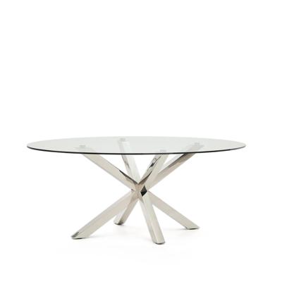 Kave Home Ovale Eettafel 'Argo' Glas, 200 x 100cm, kleur Zilver