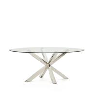 Kave Home Ovale Eettafel 'Argo' Glas, 200 x 100cm, kleur Zilver - thumbnail