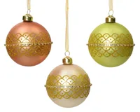 Kerstbal glas met goud en stenen 8cm - 1 stuk - thumbnail