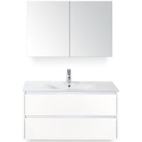 Dante Badmeubelset 100 cm - Wit Hoogglans - Keramische Wastafel Wit Enjoy met Spiegelkast - thumbnail