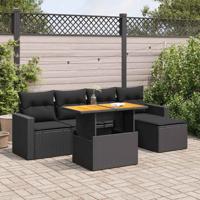 6-delige Loungeset met kussens poly rattan zwart - thumbnail