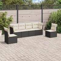 6-delige Loungeset met kussens poly rattan zwart - thumbnail