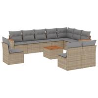 10-delige Loungeset met kussens poly rattan beige - thumbnail