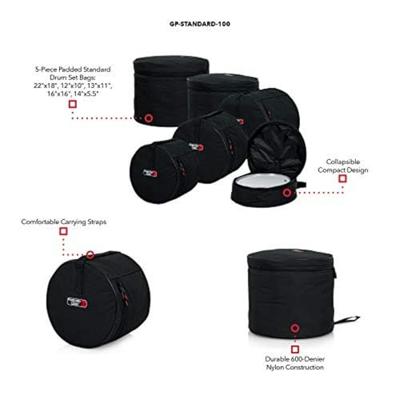 Gator Cases GP-STANDARD-100 5-delige drumhoezenset, 22-12-13-16-14 inch