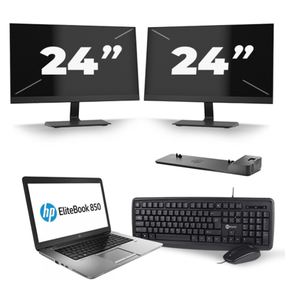 HP EliteBook 850 G2 - Intel Core i7-5e Generatie - 15 inch - 8GB RAM - 256GB SSD - Windows 11 + 2x 24 inch Monitor