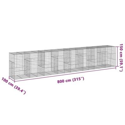 Schanskorf 800x100x150 cm gegalvaniseerd ijzer zilverkleurig
