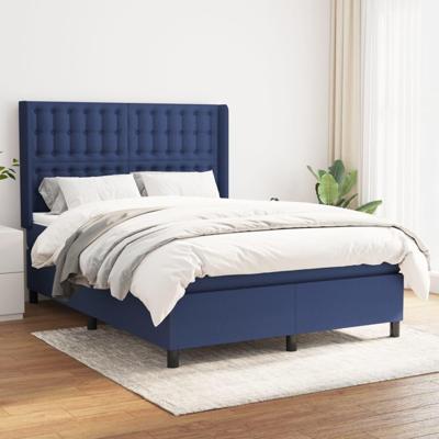 Boxspring met matras stof blauw 140x200 cm
