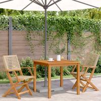 Tuinstoelen 4 st inklapbaar poly rattan en massief hout beige - thumbnail