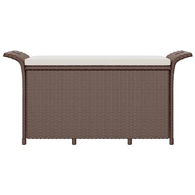 Tuinbank met kussen 116x46x57 cm poly rattan bruin - thumbnail