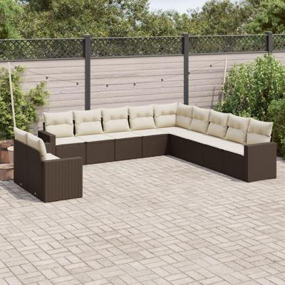 11-delige Loungeset met kussens poly rattan bruin - thumbnail