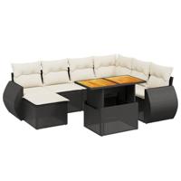 8-delige Loungeset met kussens poly rattan zwart - thumbnail