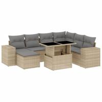 8-delige Loungeset met kussens poly rattan beige - thumbnail