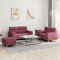3-delige Loungeset met kussens stof wijnrood - thumbnail