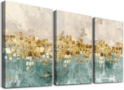 Schilderij - Abstract in het weiland, 120x80 cm. 3 luik, wanddecoratie