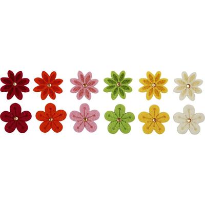 Creativ Company Bloemen van vilt met strassteen, d 30 mm, dikte 2,5 mm, 12 stuk/ 1 doos
