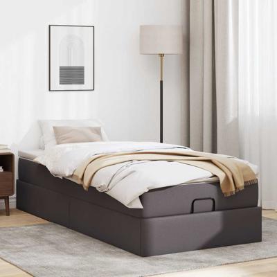 Ottoman bed met matrassen 200x200cm kunstleer grijs