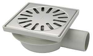 Doucheput Aquaberg ABS Vloerput RVS Rooster Laag Model Zijuitlaat 50mm 150x150mm PPC Reukafsluiter