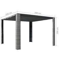 Prieel met dak 300x300x200 cm poly rattan grijs en antraciet - thumbnail
