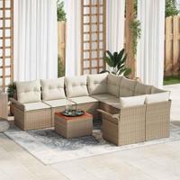Tuinbankenset met kussen 9 pcs Beige poly rattan - thumbnail