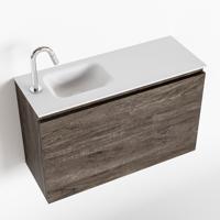 MONDIAZ OLAN 80cm toiletmeubel dark brown. LEX wastafel talc links 1 kraangat - thumbnail
