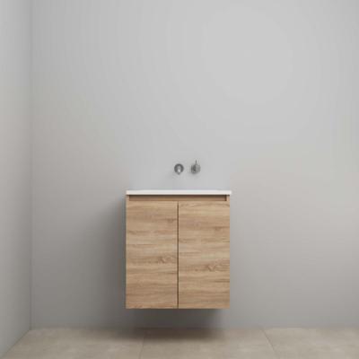 On-Line Onderkast - 60 cm - Voorgemonteerd - Greeploos 2 Deuren - Acryl Wastafel - zonder Kraangat - Eiken