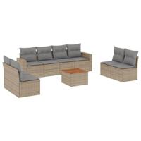 9-delige Loungeset met kussens poly rattan beige - thumbnail