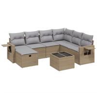 8-delige Loungeset met kussens poly rattan gemengd beige - thumbnail