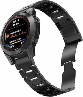 By Qubix - Titanium schakelband - Zwart - Compatible met Garmin Tactix 8-47mm - Compatible Garmin bandje - Bandbreedte: 22mm