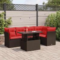 6-delige Loungeset met kussens poly rattan acacia bruin - thumbnail