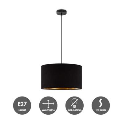 Scandinavische stijl Hanglamp - Corduroy Lampenkap - Cilinder - Black - ø40 x 126 cm - E27 Fitting - Geschikt voor Woonkamers en slaapkamers - Inclusief 1 meter kabel