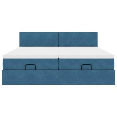 Ottoman bed met matrassen 200x200cm fluweel donkerblauw