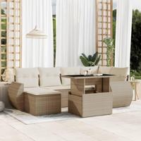 7-delige Loungeset met kussens poly rattan beige - thumbnail