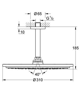 Regendoucheset GROHE Rainshower Cosmopolitan Metal 31 cm met Plafondarm Supersteel Regendoucheset GROHE Rainshower Cosmopolitan Metal 31 cm met Plafondarm Supersteel