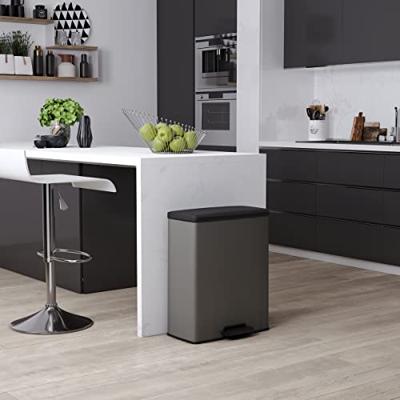 Duo Rechthoek Vuilnisbak - DECO BIN - CURVER - 52L (26+26L) - 49 x 32 x 61 cm - Antraciet - thumbnail